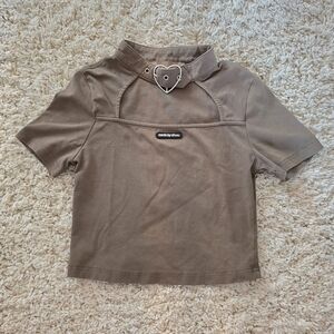Chuu Womans Y2K Heart Buckle Brown Top